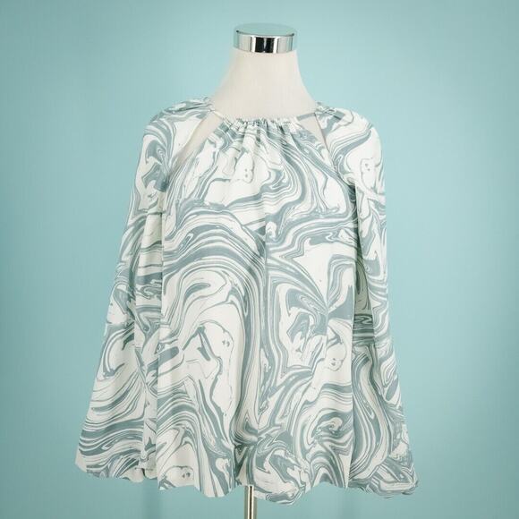 Jonathan Simkhai Size Small S Blue Tia Marble Print Cut Out Long Sleeve Top - Picture 1 of 7